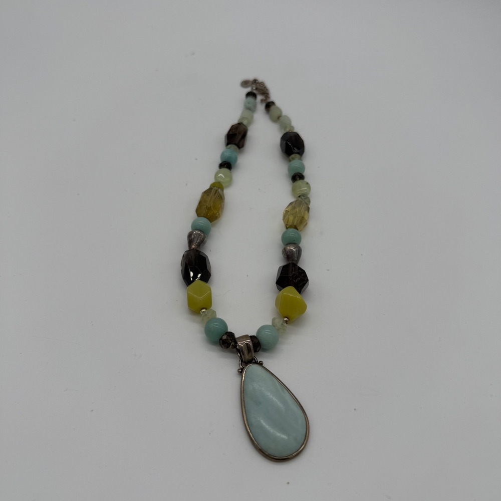 Barse Sterling Silver 925 Gemstone Necklace Smoky Quartz Amazonite Pendant‎